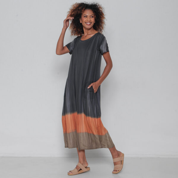 Vestido em Malha Estampado Manga Curta - Chumbo - Imagem 1