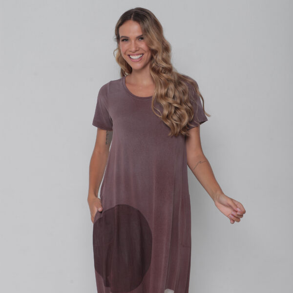 Vestido em Malha Estonado - Marrom - Imagem 5
