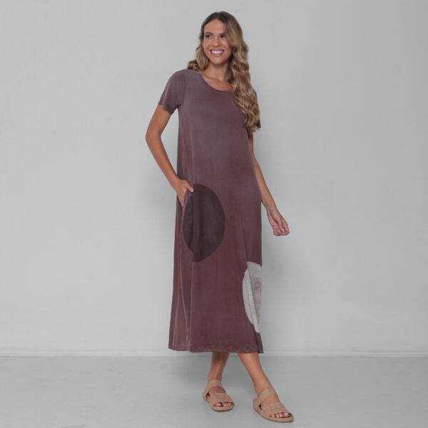 Vestido em Malha Estonado - Marrom - Imagem 3