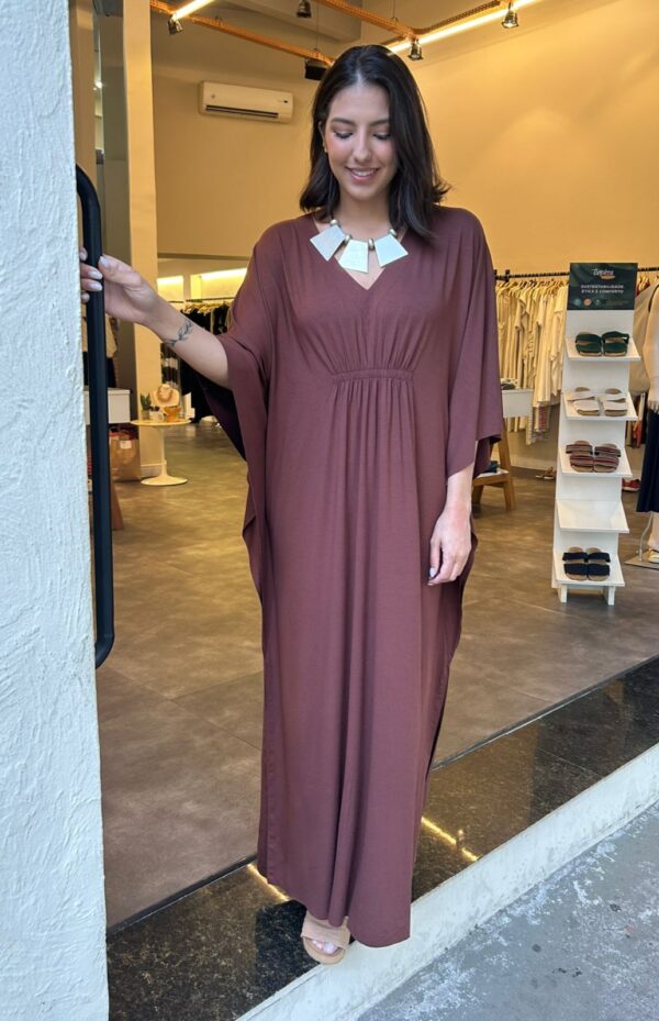 Vestido em Malha Decote V Franzido - Imagem 2