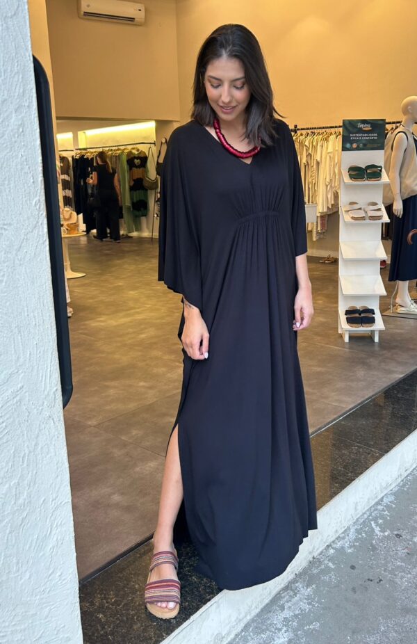 Vestido em Malha Decote V Franzido - Imagem 1