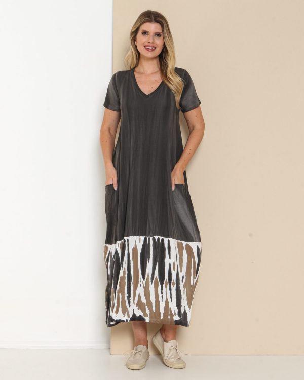 Vestido em Malha Decote V Estampado - Chumbo - Imagem 2