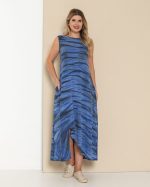 Vestido Feminino em Malha Estampado Sem Manga - Azul