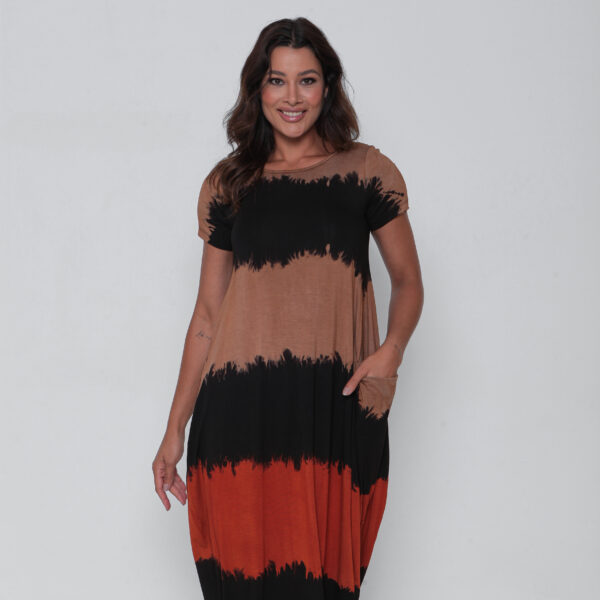 Vestido Tie Dye em Malha Manga Curta - Preto - Imagem 2