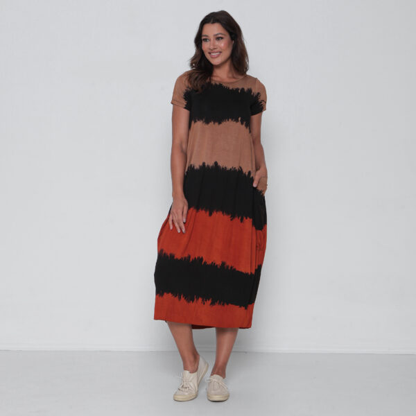 Vestido Tie Dye em Malha Manga Curta - Preto - Imagem 3