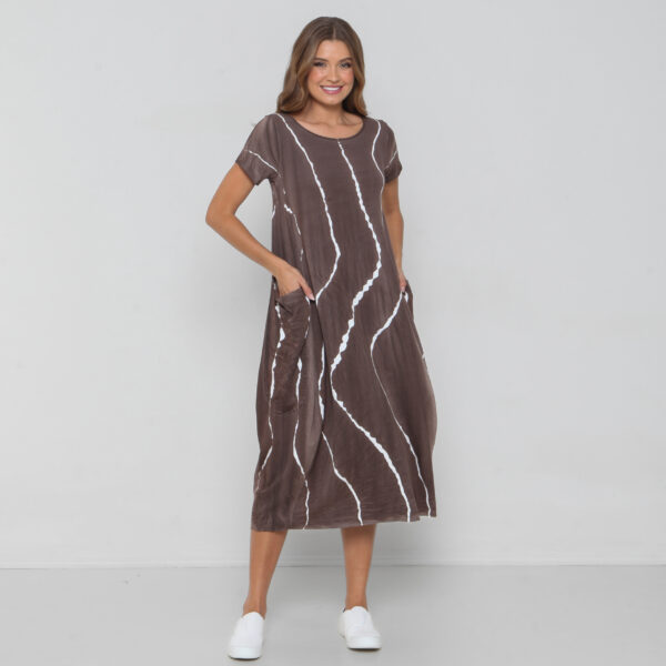 Vestido em Malha Estampdo Manga Curta - Marrom - Imagem 1