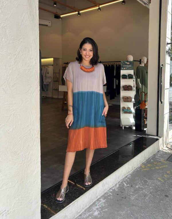 Vestido Santorini em Malha Estampado - Caqui - Imagem 1