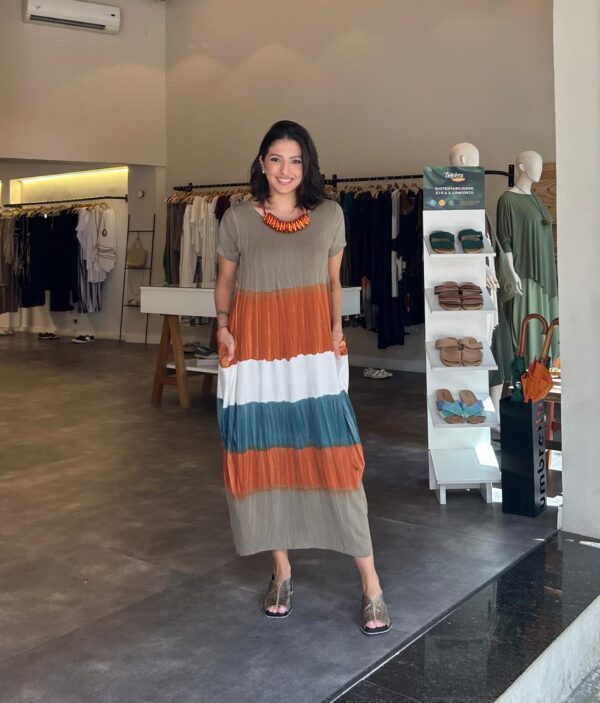 Vestido Estampado em Malha Manga Curta - Caqui - Imagem 1