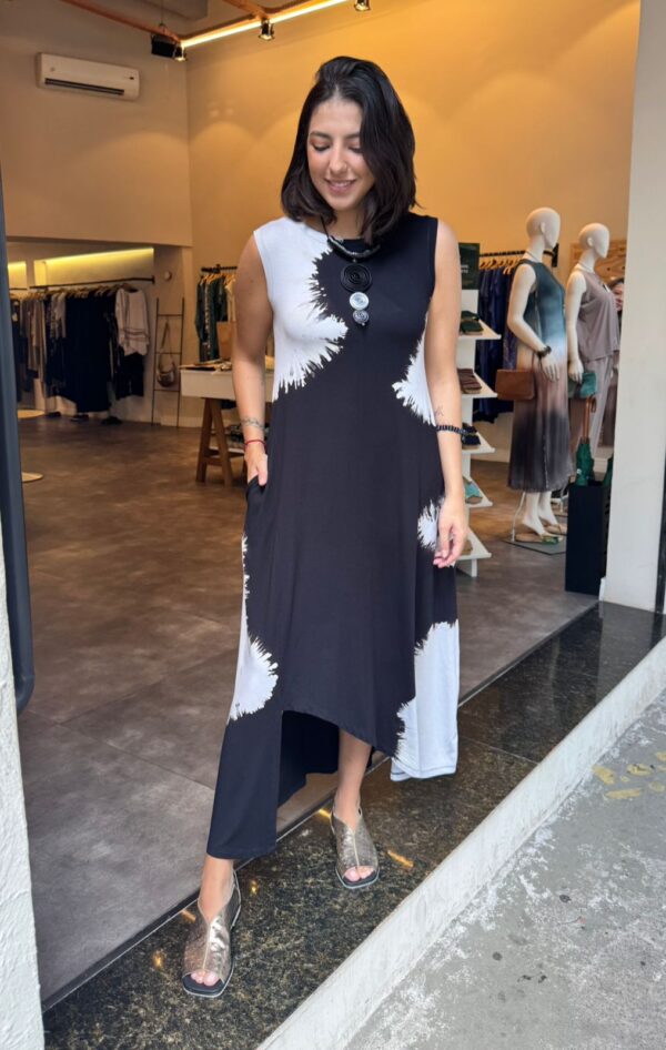 Vestido em Malha Estampado - Preto - Imagem 1