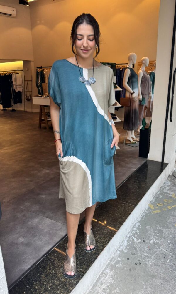 Vestido em Malha Estampado - Petróleo - Imagem 1