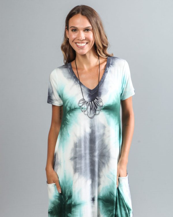 Vestido em Malha Estampado Tie Dye - Verde - Imagem 2