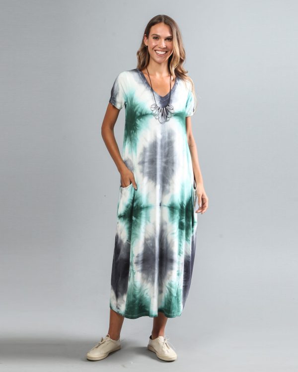 Vestido em Malha Estampado Tie Dye - Verde - Imagem 1