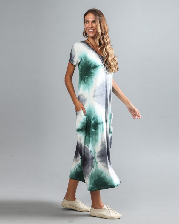 Vestido em Malha Estampado Tie Dye - Verde - Imagem 3