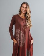 Vestido em Malha Estampado Manga Longa - Marrom - Imagem 2