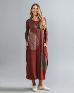 Vestido em Malha Estampado Manga Longa - Marrom - Imagem 3