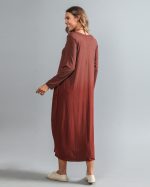 Vestido em Malha Estampado Manga Longa - Marrom - Imagem 5