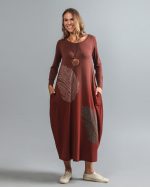 Vestido em Malha Estampado Manga Longa - Marrom - Imagem 4