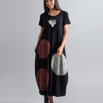 Vestido em Malha Manga Curta Estampado - Preto