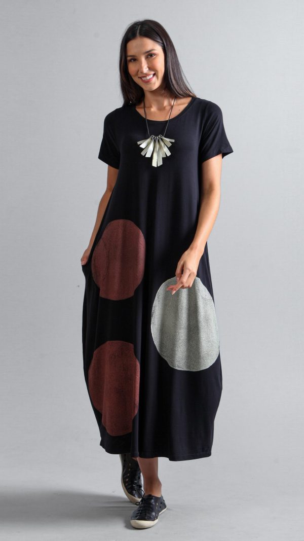 Vestido em Malha Manga Curta Estampado - Preto
