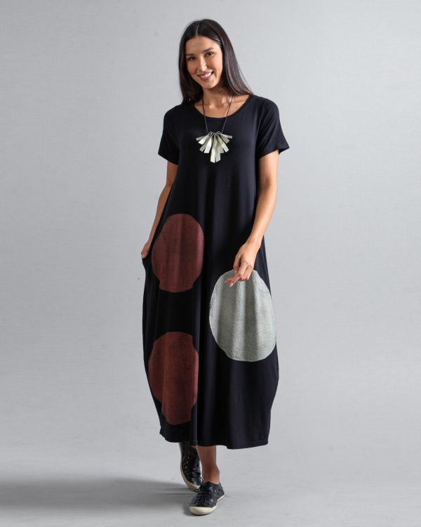 Vestido em Malha Manga Curta Estampado - Preto - Imagem 1