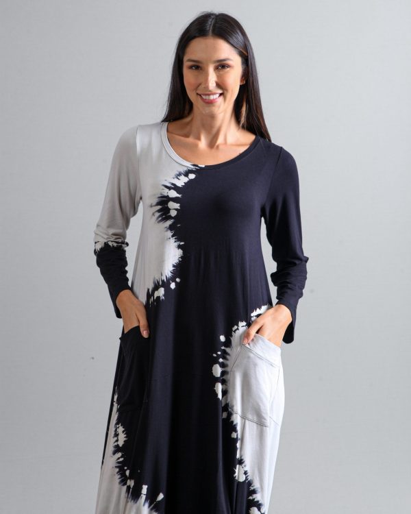 Vestido em Malha Estampado com Bolsos - Preto - Imagem 2