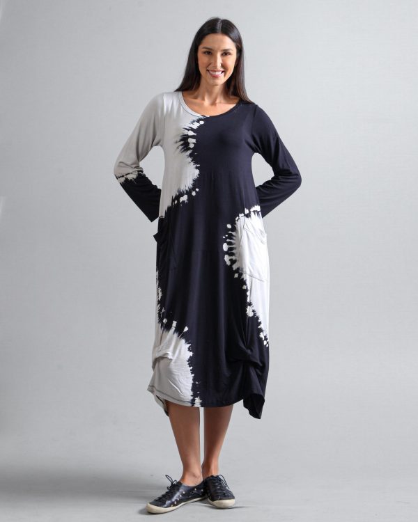 Vestido em Malha Estampado com Bolsos - Preto - Imagem 1
