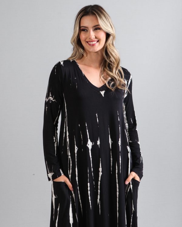 Vestido em Malha Manga Longa Estampado - Preto - Imagem 2