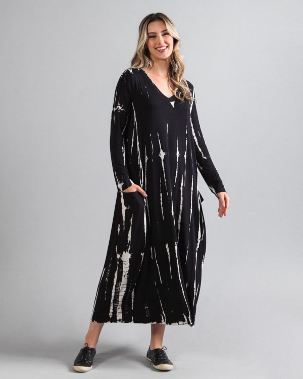 Vestido em Malha Manga Longa Estampado - Preto - Imagem 5
