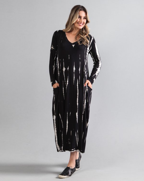 Vestido em Malha Manga Longa Estampado - Preto - Imagem 4
