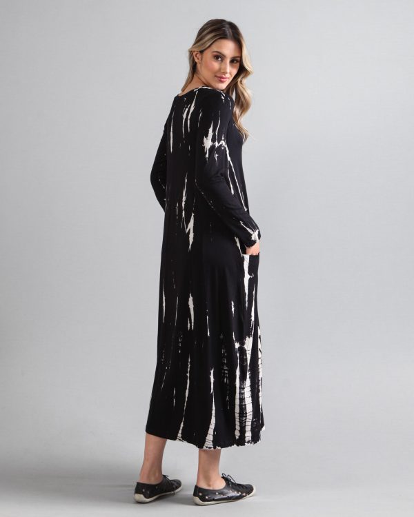 Vestido em Malha Manga Longa Estampado - Preto - Imagem 3