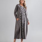 Vestido Street Manga Longa Estampado - Cinza