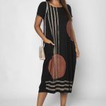 Vestido em Malha Manga Curta Preto - Estampado