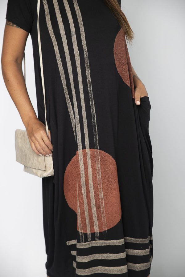 Vestido em Malha Manga Curta Preto - Estampado - Imagem 2