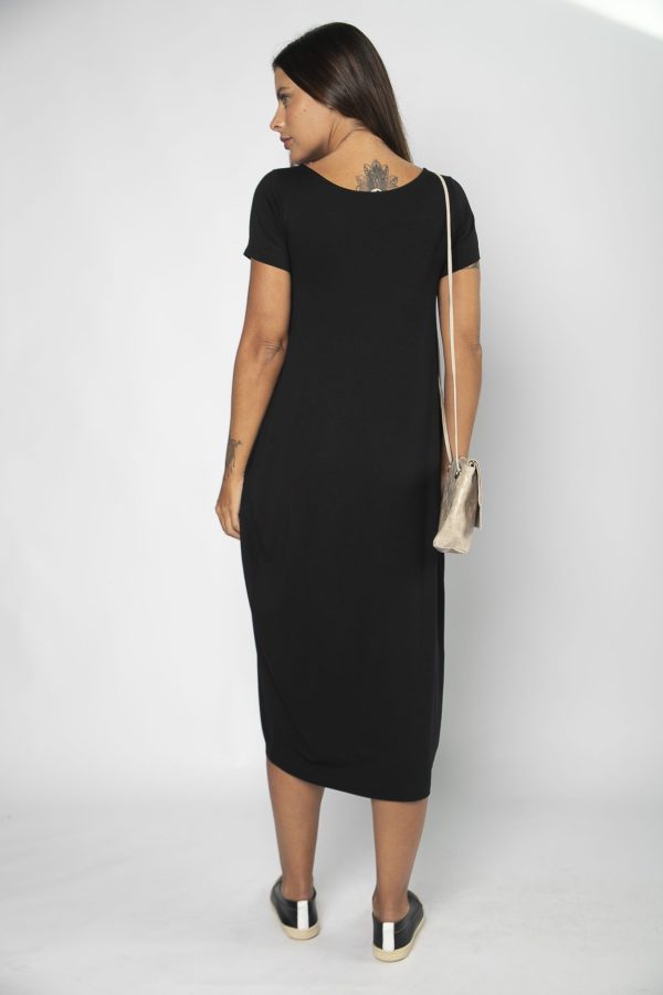 Vestido em Malha Manga Curta Preto - Estampado - Imagem 4