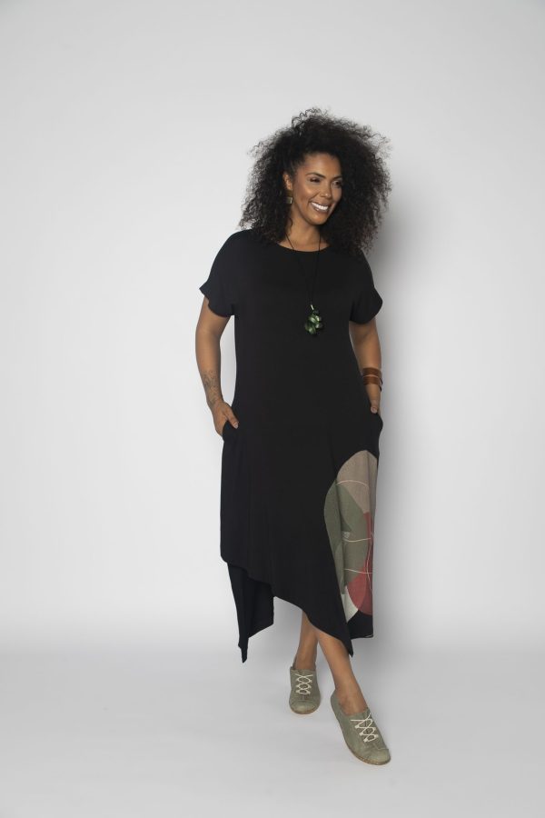 Vestido Genebra em Malha Estampado Manga Curta - Preto - Imagem 3