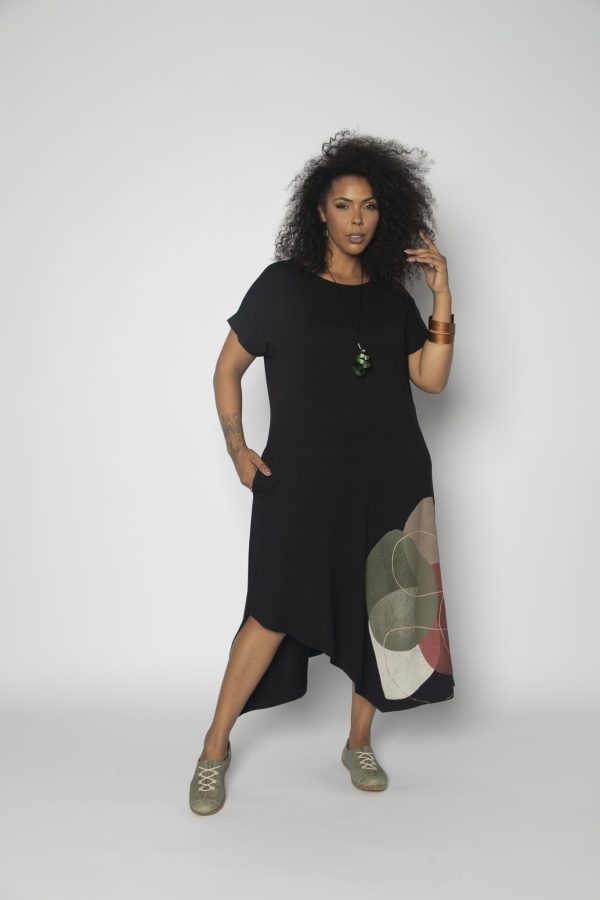 Vestido Genebra em Malha Estampado Manga Curta - Preto - Imagem 1