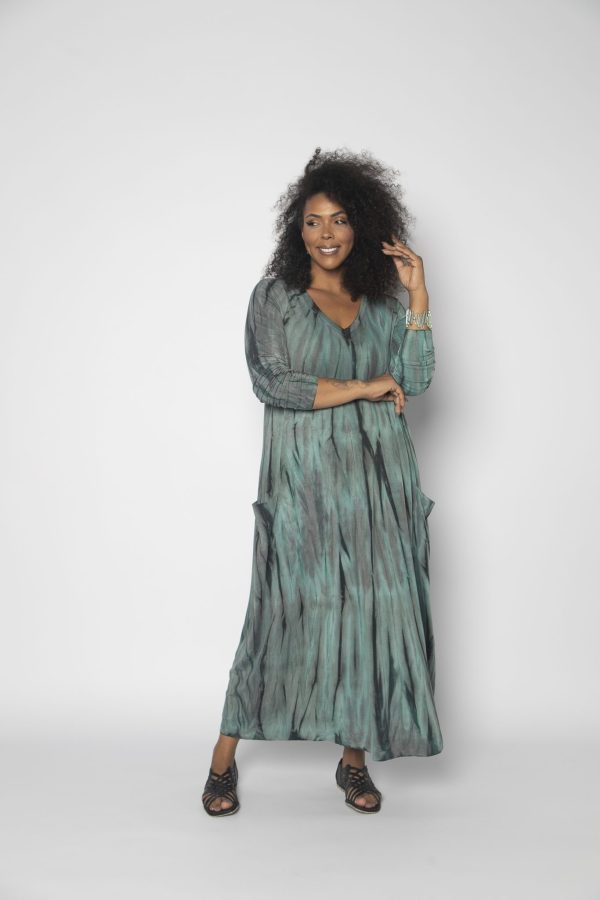 Vestido em Malha Estampado Manga Longa - Verde - Imagem 1