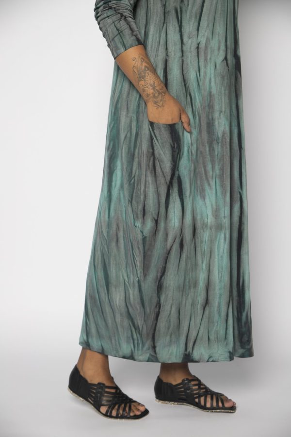 Vestido em Malha Estampado Manga Longa - Verde - Imagem 4