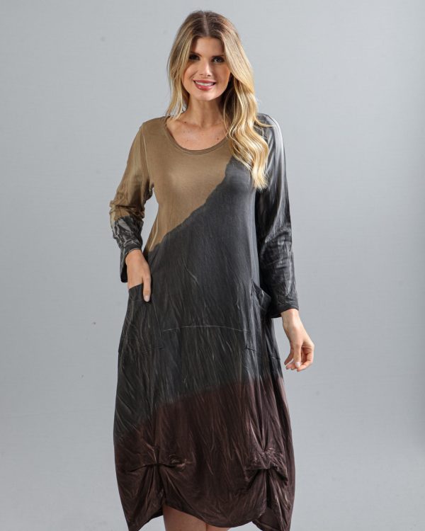 Vestido em Malha Estampado Manga Longa - Bege - Imagem 2