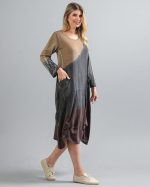 Vestido em Malha Estampado Manga Longa - Bege - Imagem 3