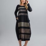 Vestido em Malha Estampado Manga Longa - Preto