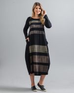 Vestido em Malha Estampado Manga Longa - Preto