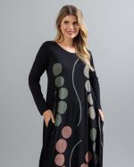 Vestido em Malha Estampado Manga Longa - Preto - Imagem 2