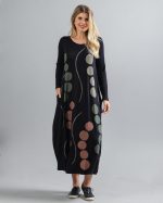 Vestido em Malha Estampado Manga Longa - Preto