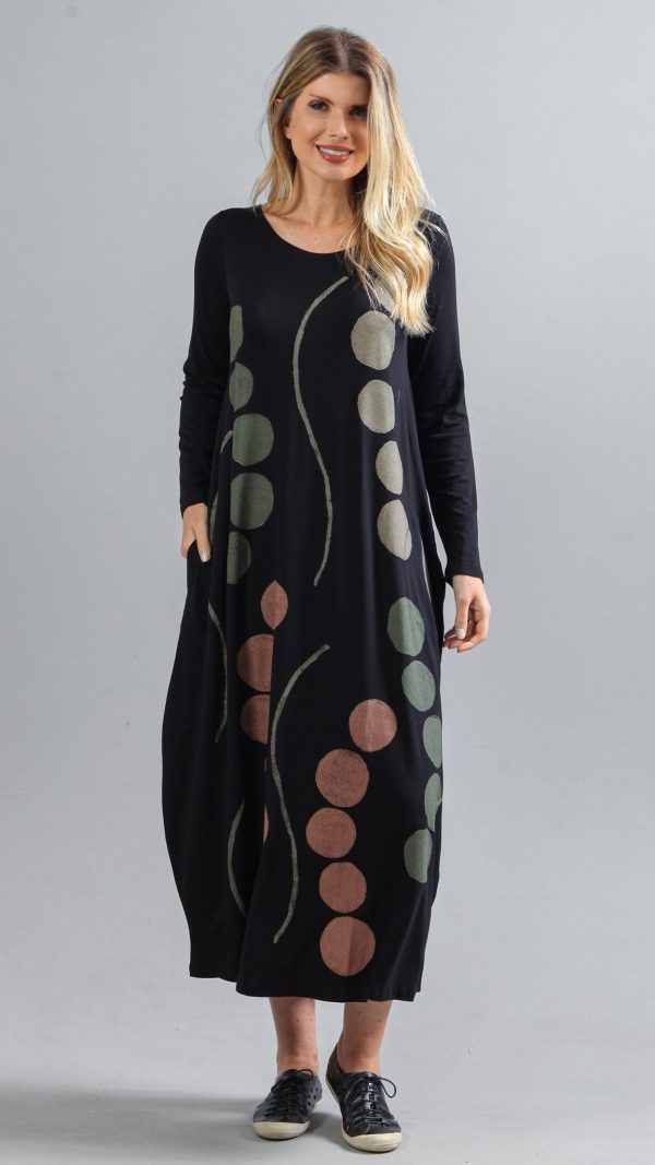Vestido em Malha Estampado Manga Longa - Preto