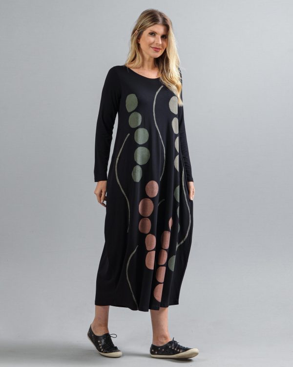 Vestido em Malha Estampado Manga Longa - Preto - Imagem 3
