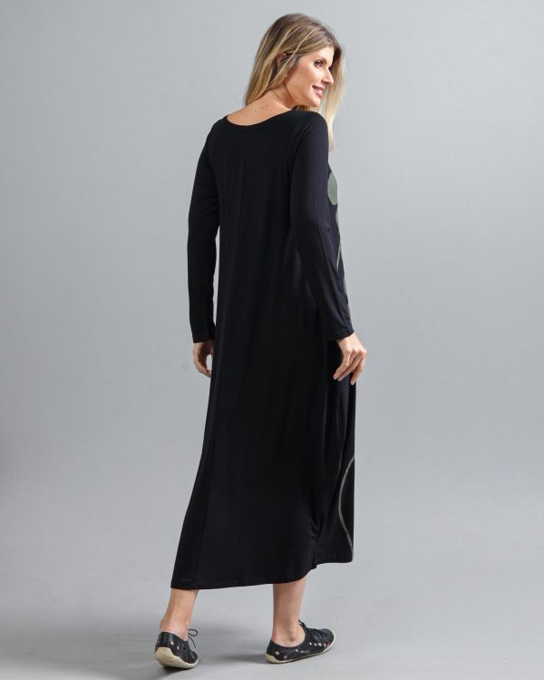 Vestido em Malha Estampado Manga Longa - Preto - Imagem 5