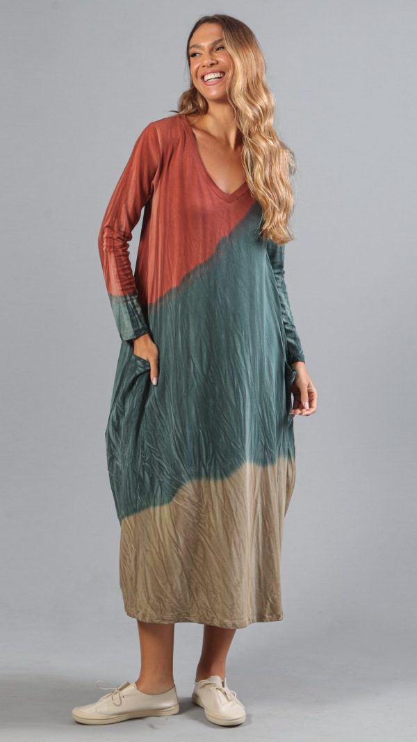 Vestido em Malha Estampado Manga Longa - Terra