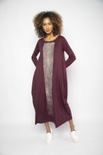 Vestido em Malha Manga Longa Estampado - Vinho
