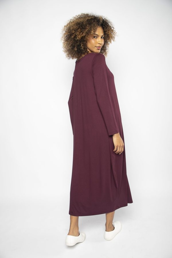 Vestido em Malha Manga Longa Estampado - Vinho - Imagem 3